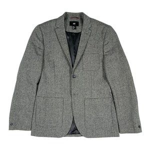 H&M Men's Gray Single-button Recycled Wool Blazer Jacket Size 40R